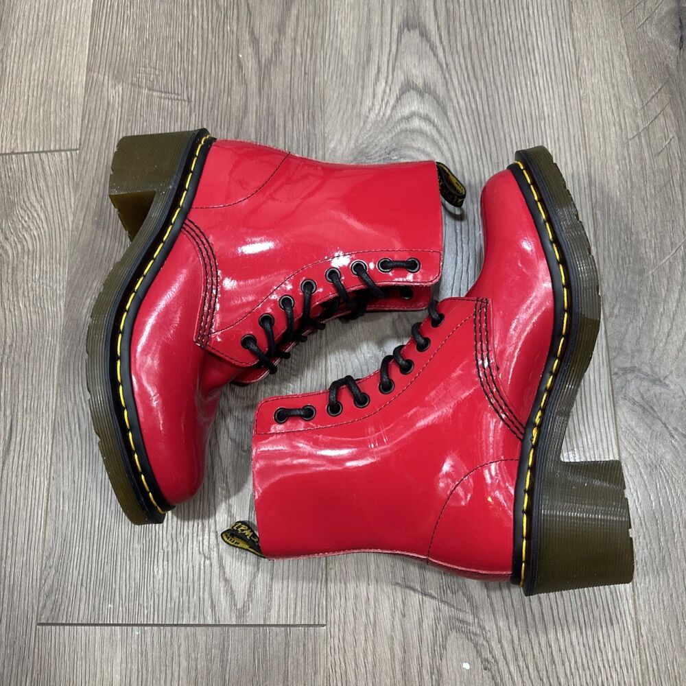 Dr Martens Red Clemency Patent Leather Heeled Boots 8 Eye Women's Size 7 Nice - Picture 3 of 8